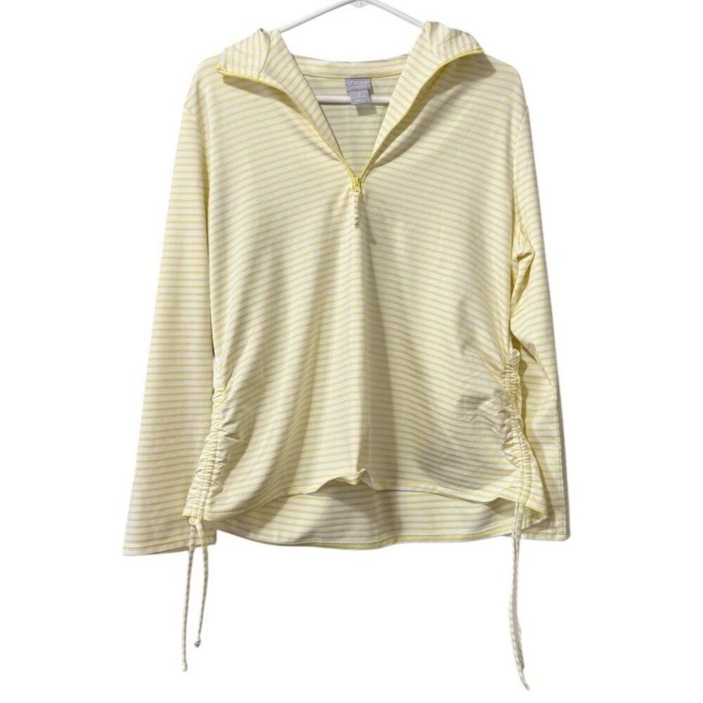 Zenergy by Chicos Size‎ 2 US 12/14 Long Sleeve Stripe 1/4 Zip Shirt Athleisure